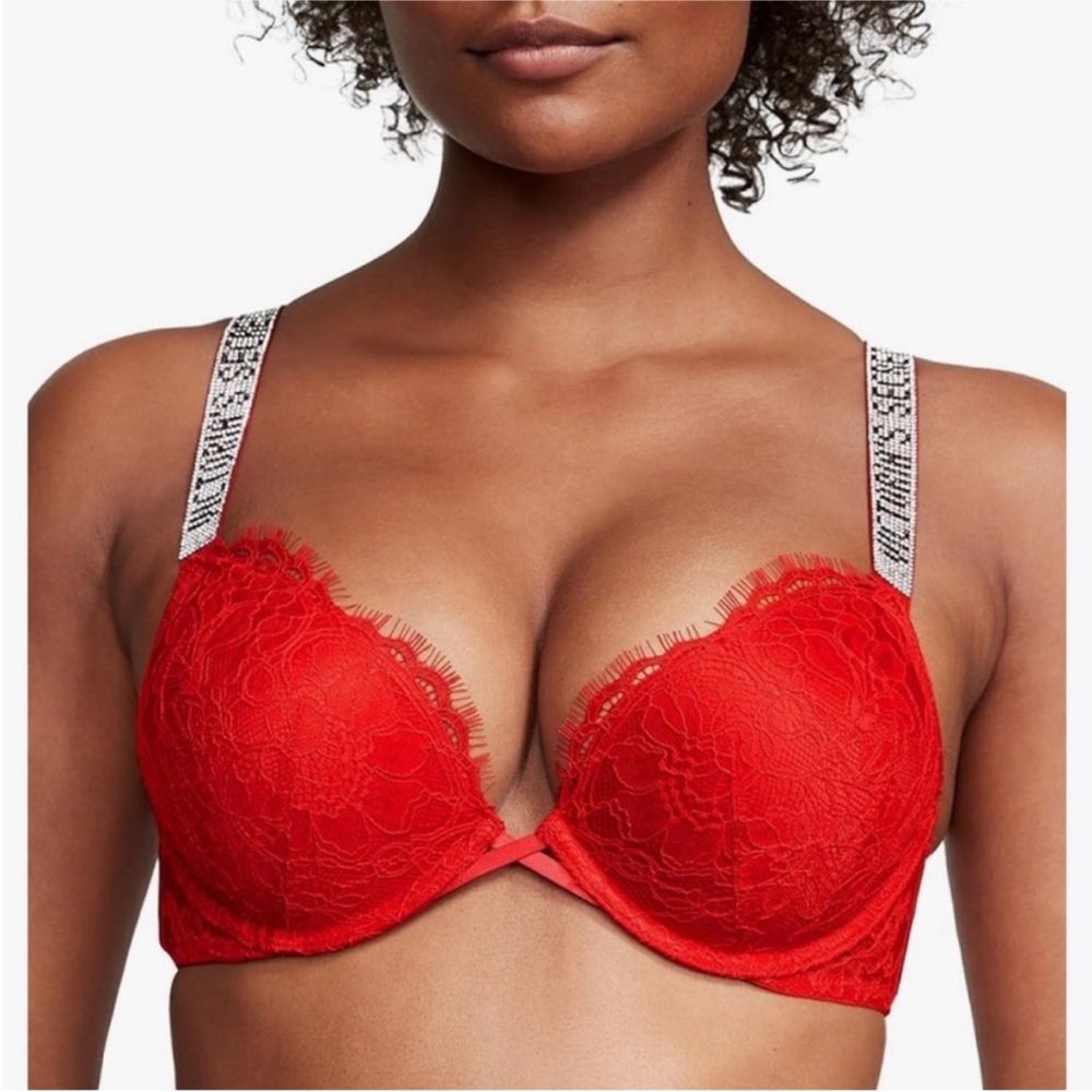 SOLD!!! Victoria’s Secret Bombshell Red Lace Push Up Bra Size 36C